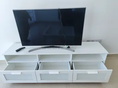 White TV Media Unit with 3 Drawers - Good Condition