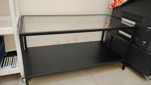 Coffee Table with Black Glass Top Console Table with Lower Shelf