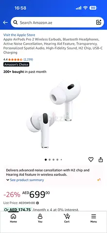 Apple AirPods Pro 2 (2nd Gen) - White, Noise Cancellation, H2 Chip