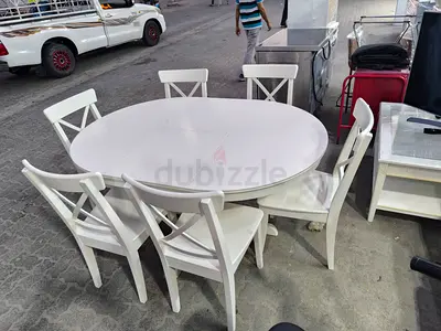 White Oval Dining Table with 6 Matching Chairs - Solid Wood