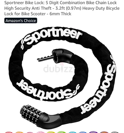 Sportneer 3.2ft 5-Digit Combination Bike Chain Lock - Heavy Duty, 6mm