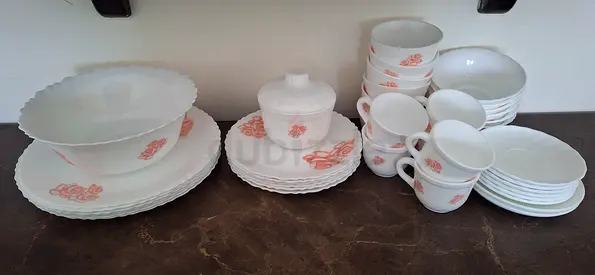 White porcelain dinner set with orange floral pattern - New with other free items