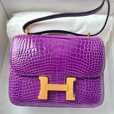 Hermes Constance 18 In Purple Shiny Alligator Leather