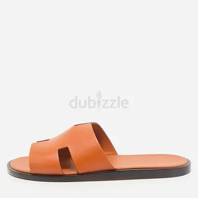 Hermès Orange Leather Izmir Flat Slides Size 45