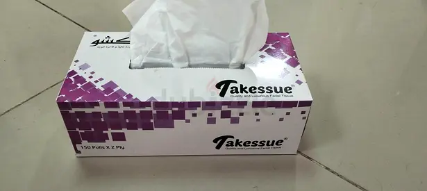 Takessue Facial Tissue Box - 150 Pulls x2 Ply, Unopened Pack