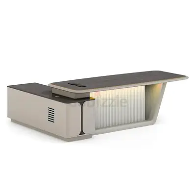 Modern Executive Office Desk with Integrated Storage and Lighting