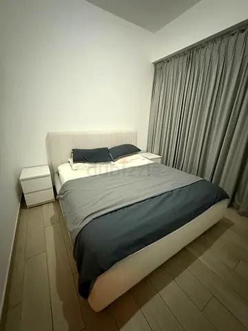 Modern upholstered double bed with two bedside tables - good condition - 180x200 cm - with mattress