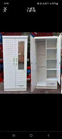 White 2-Door Wardrobe with Mirror and Shelves - Good Condition
