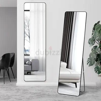 Full-Length Standing  Wall Mirror - Modern Slim Black Frame (Pair shown)