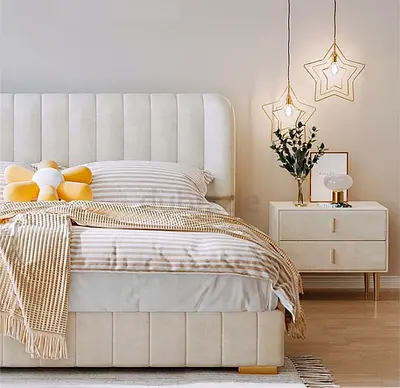 Beige Upholstered Brand New Bed Frames For Sale