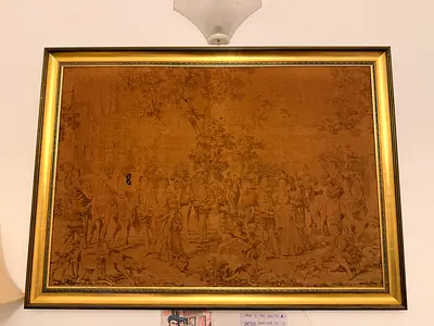 Framed Vintage french tapestry Textile Wall Hanging with Classical Scene