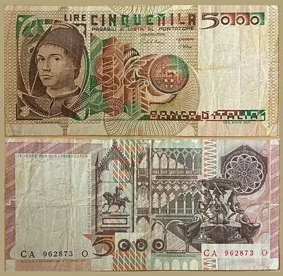 Vintage Italian 5000 Lire Banknote (VF condition)