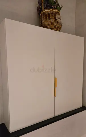 White Wall-Mounted Storage Cabinet with Double Doors — 80x75x17
