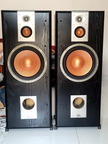 Pair of JBL 12 inch USA MADE Floorstanding Speakers – Large 3-way Towers, Black Oak