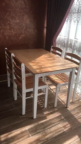 Wooden dining table with 4 matching chairs - compact set