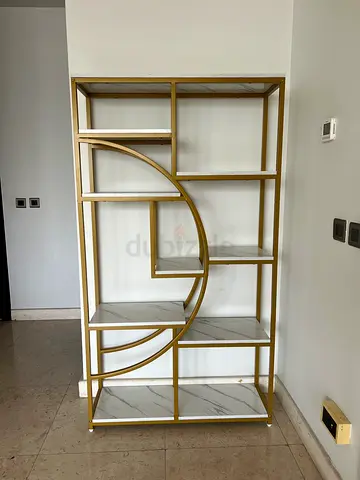 Gold Metal and Marble Effect Open Display Shelf Unit