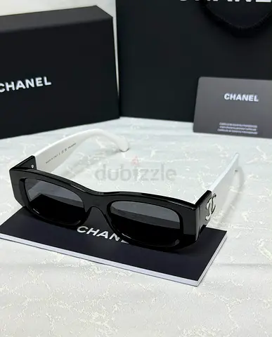 Chanel Rectangular Black White Sunglasses with Box