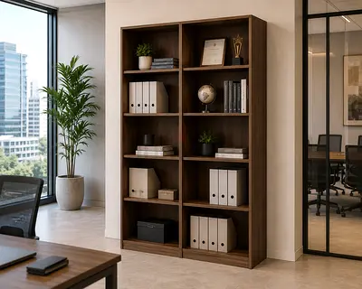 Wood Grain Full Height Open Shelf Storage Unit Dubai | Office Storage Cabinet UAE