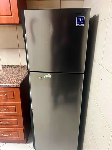 Hitachi 2-door Refrigerator - Stainless Steel Finish, Good Working Condition
