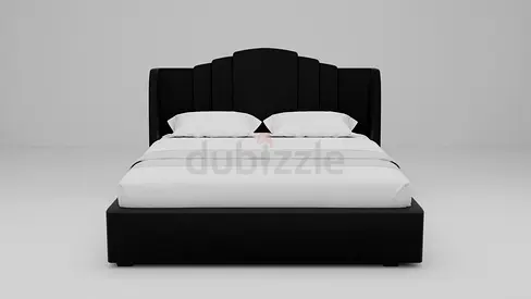 Black boucle tall headboard queen thick bed