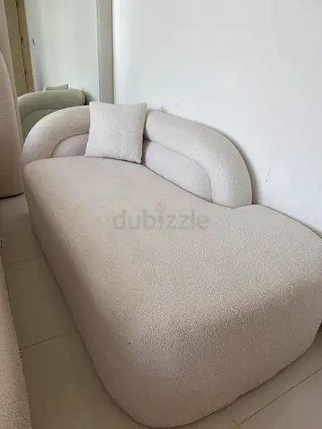 Cream boucle single chaise lounge / armchair - cozy modern design