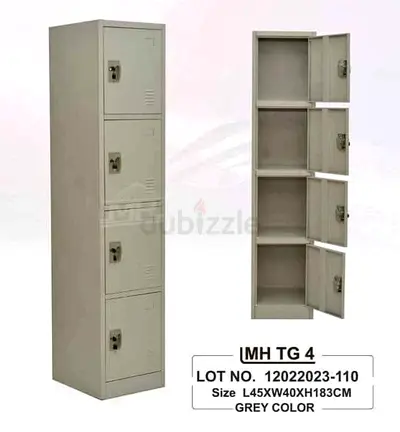 Metal 4‑Compartment Storage Locker - Grey, 4 Doors