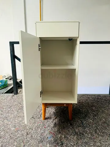 Modern White Storage Cabinet with Wooden Legs