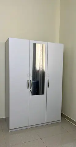 White 3-Door Wardrobe with Mirror - Good Condition