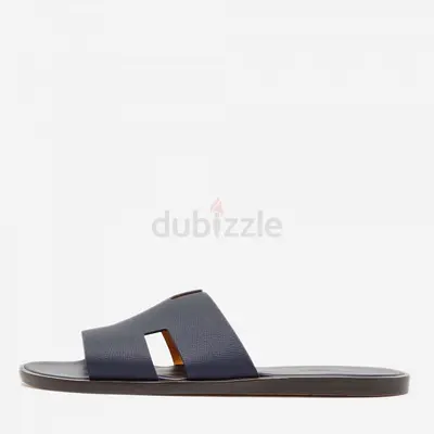 Hermès Navy Blue Leather Izmir Flat Slides Size 45
