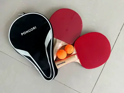 Two Pongori Table Tennis Paddles with Case and Balls - Excellent Condition