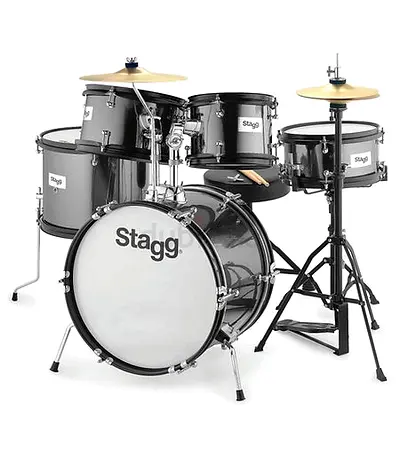 Stagg 5-Piece Junior Drum Set with Hardware  Throne, 8 / 10 / 16, Black