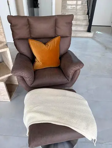 ORIGINAL LEATHER MARINA HOME SWIVEL RECYCLINER CHAIR WITH FOOTSTOOL