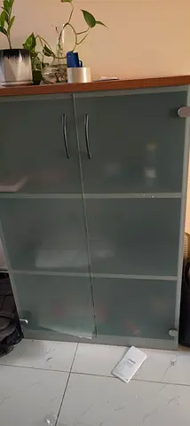 Wooden cabinet with frosted glass doors - good condition