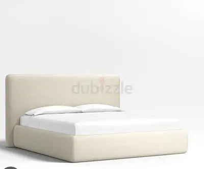 Upholstered Double Bed with Padded Headboard - Cream, Good Condition