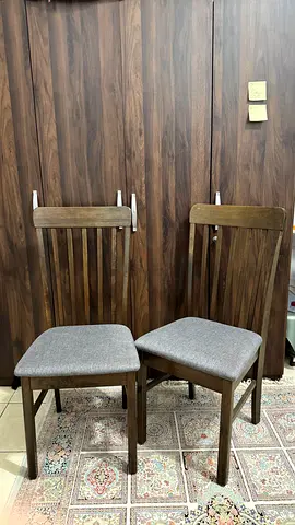 Set of 2 Wooden Dining Chairs with Fabric Seats