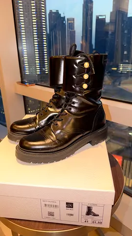 Christian Dior D-Strike Combat Boots Black Leather Pearl