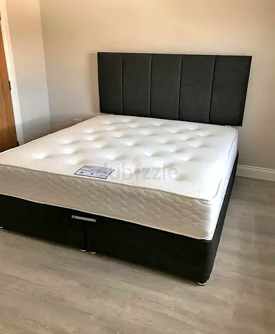 King Size Divan Bed with Headboard - Dark Grey