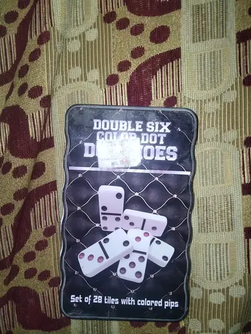 Double Six Dominoes Set - Metal Tin, 28 Colored Pip Tiles