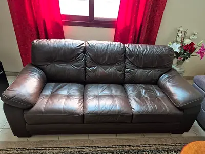 3-Seater Brown Leather Sofa — Good Condition