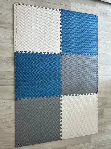 Interlocking EVA Foam Floor Mats (6 tiles) — Blue/Gray/White