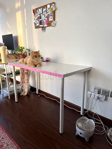 IKEA simple white pink edge desk - good condition