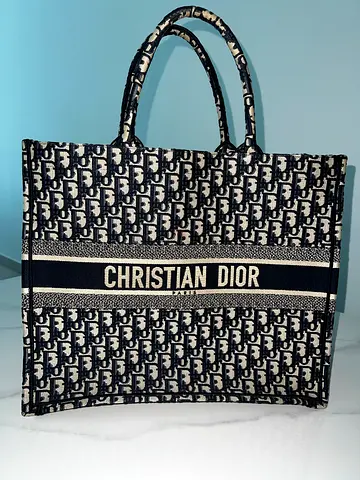 Christian Dior médium Oblique Canvas Book Tote - Navy/White