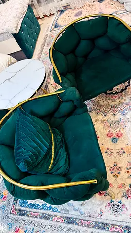 Pair of Emerald Green Velvet Accent Chairs with Gold Frame