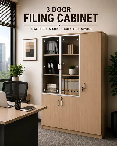 3 Door Filing Cabinet with Glass Doors – Office Storage Cabinet
