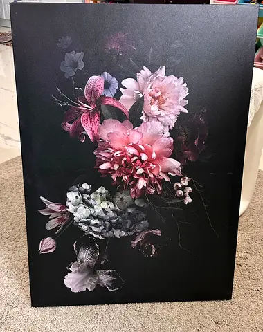 Dark Floral Canvas Wall Art - Pink Peony  Lily Print (Ready to Hang)50x70cms