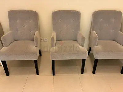 IKEA Set of 3 Grey Upholstered Dining/Accent Chairs with Armrests