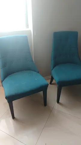 Pair of teal upholstered accent chairs - good condition