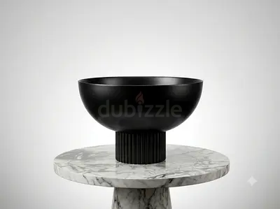 Modern Marble Side Table with Black Bowl Accent
