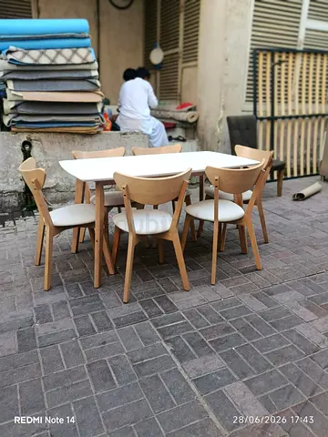 6-Seater Dining Table with Wooden Chairs - Light Oak  White