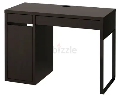 Compact Black Writing Desk with Storage Cabinet and Cable Hole